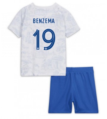Frankrig Karim Benzema #19 Udebanesæt Børn VM 2022 Kort ærmer (+ korte bukser)